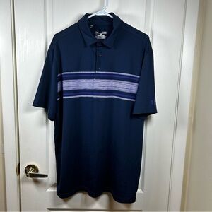Men's Under Armour Navy Blue Purple Stripes Golf Polo Shirt Wailea Golf Club XL